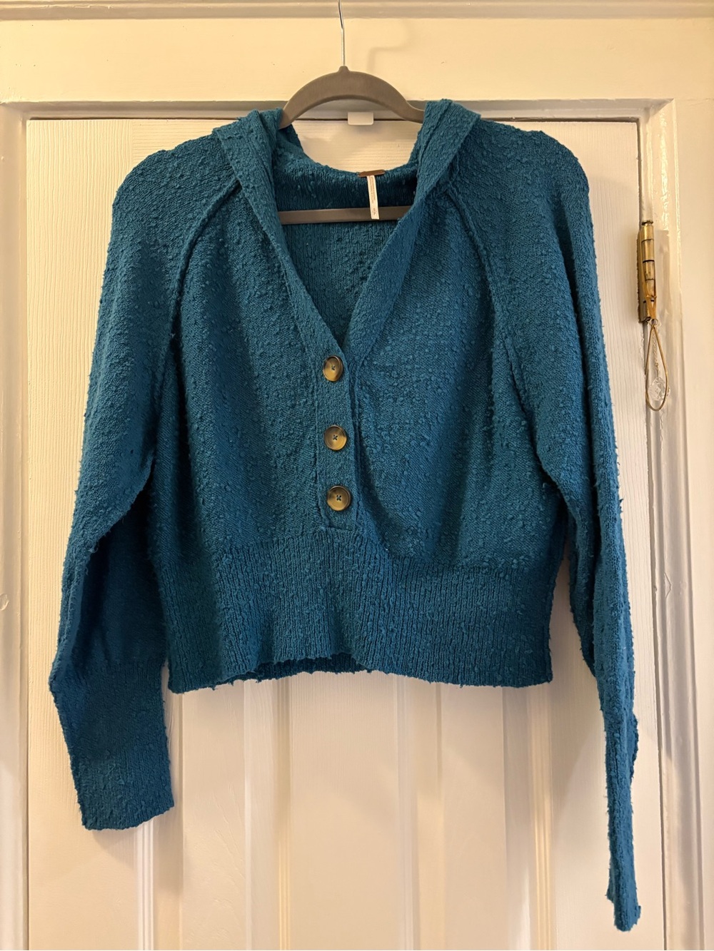 Free People Teal Hooded Cardigan